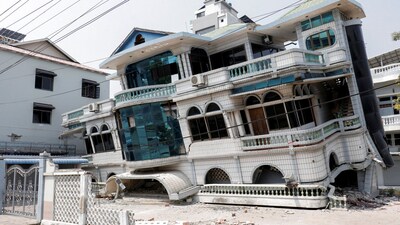View of a collapsed building, in the aftermath of a strong earthquake, in Mandalay, Myanmar, March 31, 2025. (Reuters)