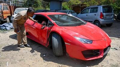 The Pondicherry-registered Lamborghini Huracán on Monday. (Sunil Ghosh/HT Photo) The Pondicherry-registered Lamborghini Huracán on Monday. (Sunil Ghosh/HT Photo)