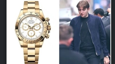 Barron Trump was recently spotted with an extravagant yellow gold “Daytona” Rolex, which costs $48,700 online. (X@spearofdeceit) Barron Trump was recently spotted with an extravagant yellow gold “Daytona” Rolex, which costs $48,700 online. (X@spearofdeceit)