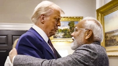 Prime Minister Narendra Modi being greeted by US President Donald Trump at the White House, in Washington, DC. (PTI) Prime Minister Narendra Modi being greeted by US President Donald Trump at the White House, in Washington, DC. (PTI)