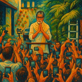 Amitabh Bachchan greeting fans with namaste. Amitabh Bachchan greeting fans with namaste.