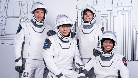 The Fram2 mission crew - including Eric Philips , Chun Wang, Eric Philips, Rabea Rogge and Jannicke Mikkelsen (left to right). (AFP)