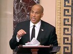 Sen, Cory Booker, D-N.J., speaks on the Senate floor, Tuesday morning, April 1, 2025. 