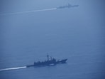 This handout photo taken on May 23, 2024 and released by Taiwan's Defence Ministry on May 24, 2024 shows Chinese military vessels sailing in an unknown location. This handout photo taken on May 23, 2024 and released by Taiwan's Defence Ministry on May 24, 2024 shows Chinese military vessels sailing in an unknown location.