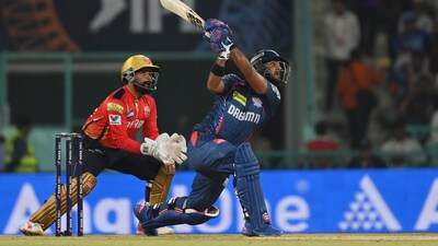 The in-form Nicholas Pooran provided the goods once again for LSG, smashing 44 in 30 balls. However, he fell to Yuzvendra Chahal just when it looked like he might turn it around for LSG.  (Hindustan Times)