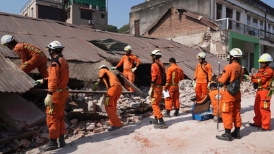 AP has reported that the stench of rotting corpses has permeated the air of the junta-led country's second-largest city. In pic: Myanmar's rescuers work through rubble of a collapsed building following Friday's earthquake in Naypyitaw, Myanmar. (AP) AP has reported that the stench of rotting corpses has permeated the air of the junta-led country's second-largest city. In pic: Myanmar's rescuers work through rubble of a collapsed building following Friday's earthquake in Naypyitaw, Myanmar. (AP)