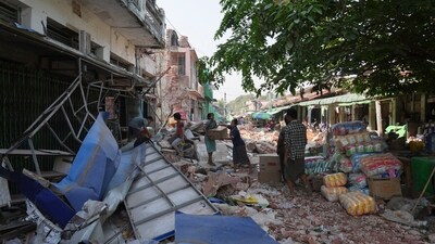 Fuel shortages, intermittent communications, and power outages further complicate relief efforts. Due to a shortage of heavy equipment, search and rescue efforts have been hampered, and many people are now forced to look for survivors manually in temperatures that regularly surpass 40 degrees Celsius. In pic: People carry their belongings as they leave their homes, damaged by Friday's earthquake in Naypyitaw, Myanmar. (AP) Fuel shortages, intermittent communications, and power outages further complicate relief efforts. Due to a shortage of heavy equipment, search and rescue efforts have been hampered, and many people are now forced to look for survivors manually in temperatures that regularly surpass 40 degrees Celsius. In pic: People carry their belongings as they leave their homes, damaged by Friday's earthquake in Naypyitaw, Myanmar. (AP)