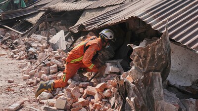 A rescuer works through rubble of a collapsed building following the earthquake in Myanmar (AP) A rescuer works through rubble of a collapsed building following the earthquake in Myanmar (AP)