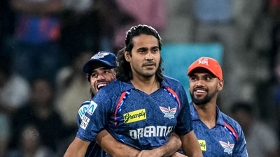 The only positive moment for LSG was when Digvesh Rathi sent back PBKS opener Priyansh Arya in the third over. Rathi got a talking-to from the umpire for his celebration, in which he walked up beside Arya and made a writing-off gesture made famous by West Indies' Kesrick Williams. (AFP) The only positive moment for LSG was when Digvesh Rathi sent back PBKS opener Priyansh Arya in the third over. Rathi got a talking-to from the umpire for his celebration, in which he walked up beside Arya and made a writing-off gesture made famous by West Indies' Kesrick Williams. (AFP)