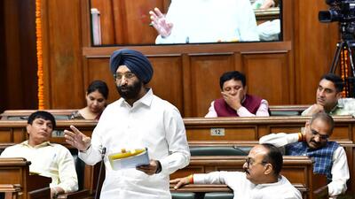 Delhi minister Manjinder Singh Sirsa in the assembly on Tuesday. (HT Photo) Delhi minister Manjinder Singh Sirsa in the assembly on Tuesday. (HT Photo)