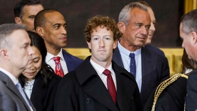 Mark Zuckerberg, who has adopted a more lenient stance toward Trump since his reelection in November, was among some top businessmen who attended his January inauguration. (AFP)