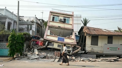 Aid organisations and the UN warned that the earthquake might worsen hunger and disease outbreaks in a nation that was already among the most difficult for humanitarian organisations to work in due to civil strife. In pic: A man walks past a collapsed building in Mandalay on April 1, 2025, a few days after the deadly Myanmar earthquake. (AFP) Aid organisations and the UN warned that the earthquake might worsen hunger and disease outbreaks in a nation that was already among the most difficult for humanitarian organisations to work in due to civil strife. In pic: A man walks past a collapsed building in Mandalay on April 1, 2025, a few days after the deadly Myanmar earthquake. (AFP)