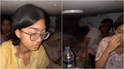 Visuals show two teenage girls trapped under the rubble after the Myanmar earthquake, along with their bleeding grandmother. (X/@YelisavetaPaUSA) Visuals show two teenage girls trapped under the rubble after the Myanmar earthquake, along with their bleeding grandmother. (X/@YelisavetaPaUSA)