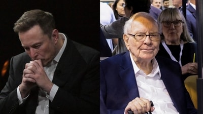 Tesla CEO Elon Musk and Warren Buffett are seen.
