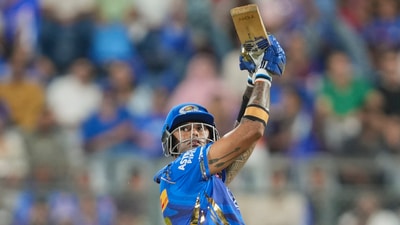 MI Batter Suryakumar Yadav plays a shot during the IPL 2025 cricket match vs Kolkata Knight Riders in Mumbai. (PTI) MI Batter Suryakumar Yadav plays a shot during the IPL 2025 cricket match vs Kolkata Knight Riders in Mumbai. (PTI)