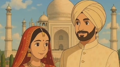 A Studio Ghibli-style portrait of Russian influencer Dinara and her 'imaginary' Indian husband created by ChatGPT. (Instagram/@dijidol) A Studio Ghibli-style portrait of Russian influencer Dinara and her 'imaginary' Indian husband created by ChatGPT. (Instagram/@dijidol)