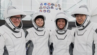 This image provided by SpaceX shows from left: Eric Philips, a polar guide from Australia; Rabea Rogge, a robotics researcher from Germany; Norwegian filmmaker Jannicke Mikkelsen and Chun Wang, a Chinese-born bitcoin investor who is paying for the whole spaceflight and now lives in Malta. (SpaceX via AP) (AP) This image provided by SpaceX shows from left: Eric Philips, a polar guide from Australia; Rabea Rogge, a robotics researcher from Germany; Norwegian filmmaker Jannicke Mikkelsen and Chun Wang, a Chinese-born bitcoin investor who is paying for the whole spaceflight and now lives in Malta. (SpaceX via AP) (AP)