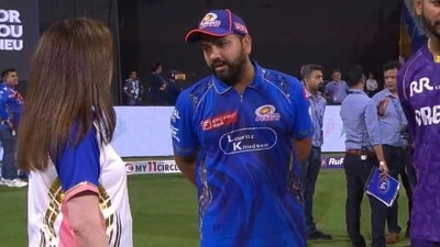 Rohit Sharma was seen having an intense chat with Nita Ambani. (Screengrab - JioHotstar) Rohit Sharma was seen having an intense chat with Nita Ambani. (Screengrab - JioHotstar)