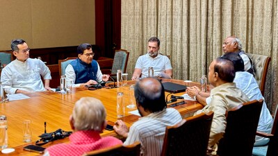 INDIA bloc leaders during a meeting at Parliament House in New Delhi. (X/INCIndia) INDIA bloc leaders during a meeting at Parliament House in New Delhi. (X/INCIndia)
