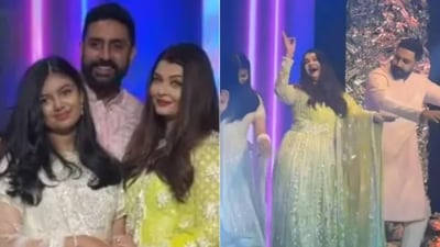 Aishwarya Rai grooves to Kajra Re with Abhishek Bachchan and Aaradhya Bachchan. Aishwarya Rai grooves to Kajra Re with Abhishek Bachchan and Aaradhya Bachchan.