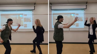 Loa Fridfinnson broke into dance after her class of students graduated. (Instagram/activ8inc) Loa Fridfinnson broke into dance after her class of students graduated. (Instagram/activ8inc)