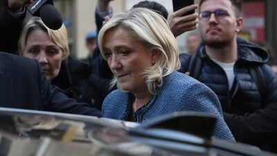 A French court on Monday barred Marine Le Pen from running in the 2027 presidential election after she was convicted of embezzlement. (AP) A French court on Monday barred Marine Le Pen from running in the 2027 presidential election after she was convicted of embezzlement. (AP)