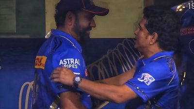 Rohit Sharma (L) and Sachin Tendulkar after the match (Screengrab) Rohit Sharma (L) and Sachin Tendulkar after the match (Screengrab)