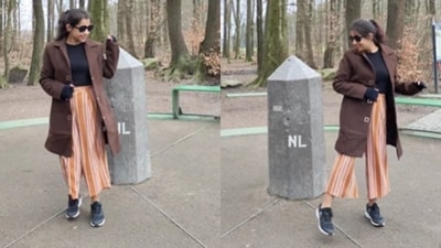 A viral video featured a woman jumping between three countries—Germany, the Netherlands, and Belgium—in just three seconds. (Instagram/jhilik.sadhu) A viral video featured a woman jumping between three countries—Germany, the Netherlands, and Belgium—in just three seconds. (Instagram/jhilik.sadhu)
