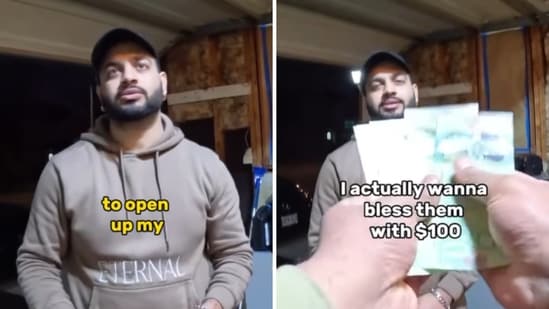 The image shows an Indian student who received a ₹6,000 tip from a Pakistani immigrant in Canada. (Instagram/@whatmotivatedyou)