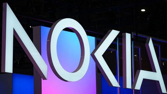 The logo of Finnish technology company Nokia is pictured at the MWC (Mobile World Congress), the world's biggest mobile fair, on March 4, 2025 in Barcelona. ( Josep Lago/AFP)