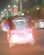 A screengrab from a video shows the men performing the stunts on the pink autorickshaw. (HT Photo) A screengrab from a video shows the men performing the stunts on the pink autorickshaw. (HT Photo)