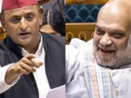 Samajwadi Party chief Akhilesh Yadav and Union home minister Amit Shah in Lok Sabha on Wednesday.