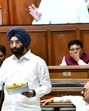 Delhi minister Manjinder Singh Sirsa in the assembly on Tuesday. (HT Photo)