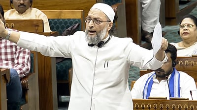 All India Majlis-e-Ittehadul Muslimeen (AIMIM) MP Asaduddin Owaisi speaks in the Lok Sabha during the Budget Session of Parliament, in New Delhi on Wednesday. (ANI) All India Majlis-e-Ittehadul Muslimeen (AIMIM) MP Asaduddin Owaisi speaks in the Lok Sabha during the Budget Session of Parliament, in New Delhi on Wednesday. (ANI)