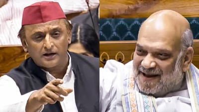 Samajwadi Party chief Akhilesh Yadav and Union home minister Amit Shah in Lok Sabha on Wednesday. (PTI) Samajwadi Party chief Akhilesh Yadav and Union home minister Amit Shah in Lok Sabha on Wednesday. (PTI)