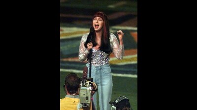 Cher singing at the Super Bowl in Miami, Florida, USA, on 31 January 1999. (HT Photo) Cher singing at the Super Bowl in Miami, Florida, USA, on 31 January 1999. (HT Photo)