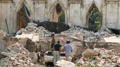 State-run MRTV reported that the rescue in the city of Naypyitaw was carried out by a Turkish and local team and took more than nine hours. (AFP) State-run MRTV reported that the rescue in the city of Naypyitaw was carried out by a Turkish and local team and took more than nine hours. (AFP)