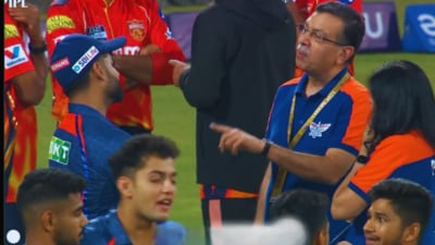 LSG owner Sanjiv Goenka talking to captain Rishabh Pant LSG owner Sanjiv Goenka talking to captain Rishabh Pant