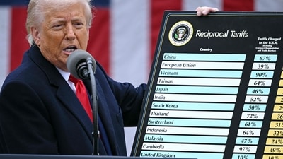 US President Donald Trump holds a chart as he delivers remarks on reciprocal tariffs during an event in the Rose Garden entitled "Make America Wealthy Again" at the White House in Washington, DC, on April 2, 2025. (AFP) US President Donald Trump holds a chart as he delivers remarks on reciprocal tariffs during an event in the Rose Garden entitled "Make America Wealthy Again" at the White House in Washington, DC, on April 2, 2025. (AFP)