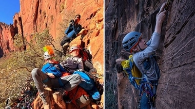 Joe Evermore, along with his kids Sam Adventure, 10, and Sylvan Lightyear, 8, scaled Moonlight Buttress in Zion National Park (Joe Evermore/Facebook) Joe Evermore, along with his kids Sam Adventure, 10, and Sylvan Lightyear, 8, scaled Moonlight Buttress in Zion National Park (Joe Evermore/Facebook)