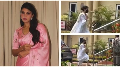 Jacqueline Fernandez wore a mask as she entered the hospital on Wednesday. Jacqueline Fernandez wore a mask as she entered the hospital on Wednesday.