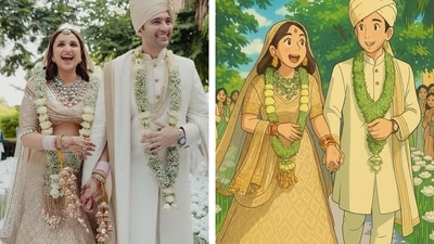Parineeti Chopra reacted to her Studio Ghibli-style wedding pictures. (Instagram ) Parineeti Chopra reacted to her Studio Ghibli-style wedding pictures. (Instagram )