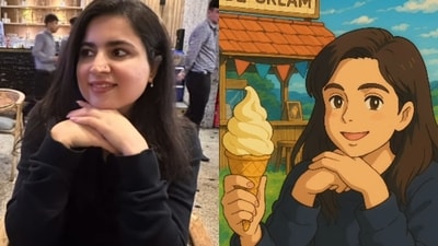 A woman shared a reel showing her original photo and a ChatGPT version with three hands. (Instagram/drsnigdhasharma)