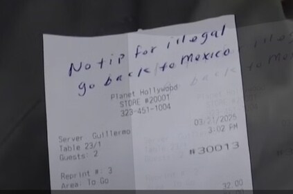 Guillermo Ortiz got racist note instead of a tip. (KTLA 5 via YouTube) Guillermo Ortiz got racist note instead of a tip. (KTLA 5 via YouTube)