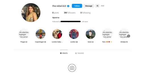 Apoorva's posts as well as following showed 0 (zero).