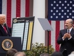 US President Donald Trump announced sweeping new tariffs on several countries on Wednesday in the Rose Garden at the White House as Commerce Secretary Howard Lutnick listened. The world reacted to the unprecedented move.