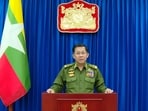 This frame grab taken from state-run Myanmar Radio and Television (MRTV) video footage released on March 28, 2025 shows Myanmar's military chief Min Aung Hlaing making a speech in Naypyidaw. This frame grab taken from state-run Myanmar Radio and Television (MRTV) video footage released on March 28, 2025 shows Myanmar's military chief Min Aung Hlaing making a speech in Naypyidaw.