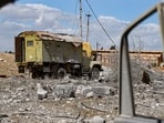 Debris is scattered at the site of an Israeli strike on a military airbase near Hama in Syria. Debris is scattered at the site of an Israeli strike on a military airbase near Hama in Syria.