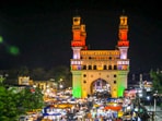 A small piece of the minaret of Hyderabad's iconic Charminar structure fell off after heavy rain. (File) A small piece of the minaret of Hyderabad's iconic Charminar structure fell off after heavy rain. (File)