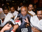 Congress president Mallikarjun Kharge speaks to the media at Parliament premises during the Budget session, in New Delhi on Tuesday. Congress president Mallikarjun Kharge speaks to the media at Parliament premises during the Budget session, in New Delhi on Tuesday.